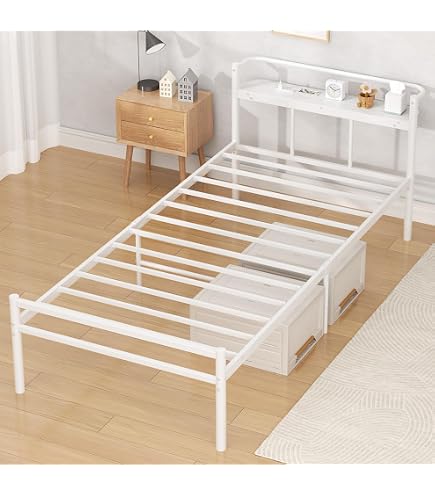 Amazon｜ベッドフレーム シングル パイプベッド 宮棚 2口コンセント 耐